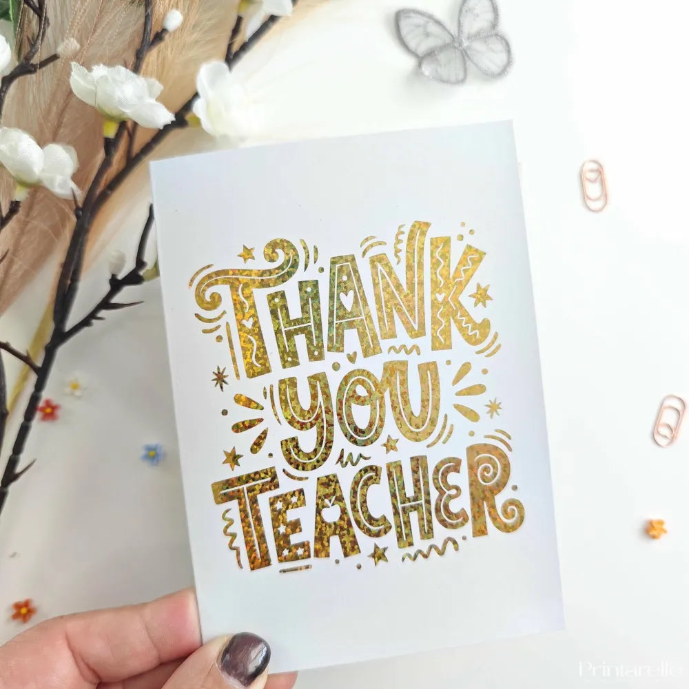 Gold Glitter Foil Thank You Teacher Card - gold glitter, gold glitter foil, glitter foil, teacher card, foil finish