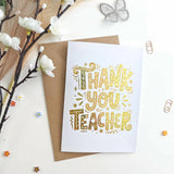 Gold Glitter Foil Thank You Teacher Card - gold glitter, gold glitter foil, glitter foil, teacher card, foil finish