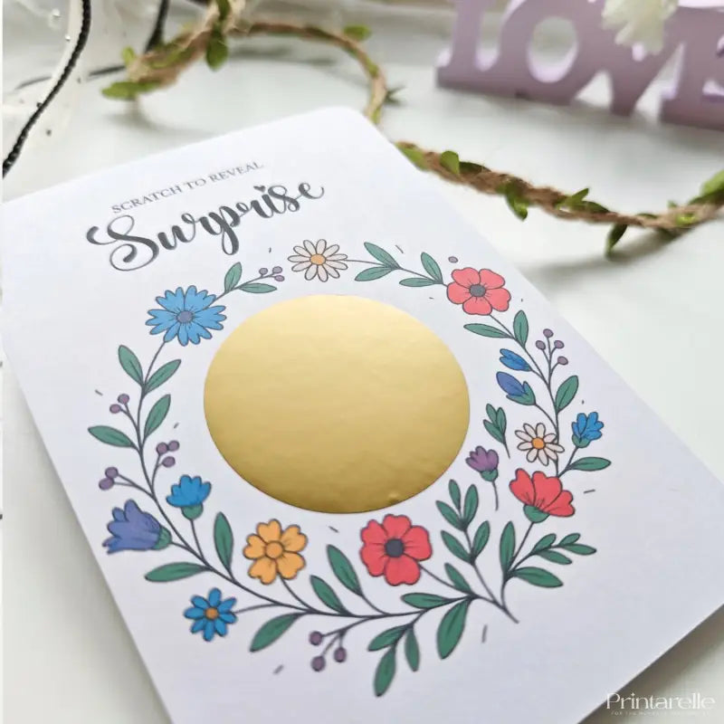 Surprise Scratch Reveal Card – Floral Surprise Card - Greeting Card
