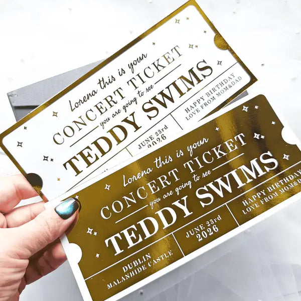 Teddy Swims Concert Foil Ticket | Personalised Surprise - personalised teddy swims, teddy swims concert, kraft