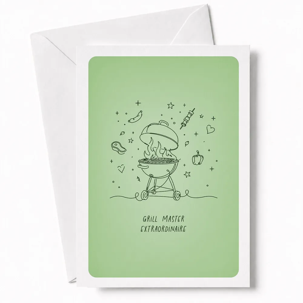 Crown him king of the grill with this brilliant card for the dad who takes barbecue very seriously. A bold line art
