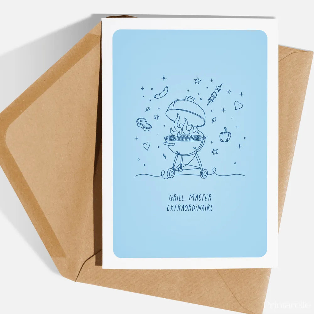 Crown him king of the grill with this brilliant card for the dad who takes barbecue very seriously. A bold line art
