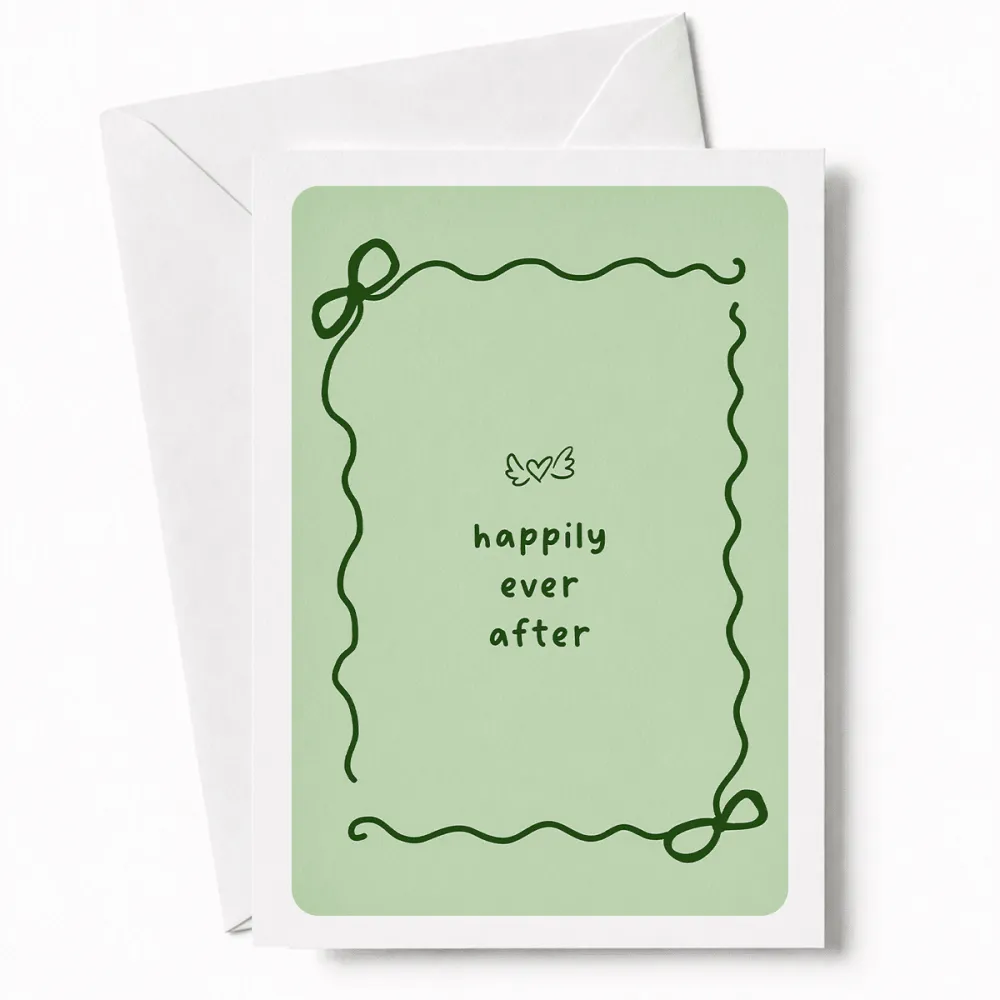 Happily Ever After | Bow Border Wedding Card - wedding card, winged heart, wedding gift, kraft envelope, colour options