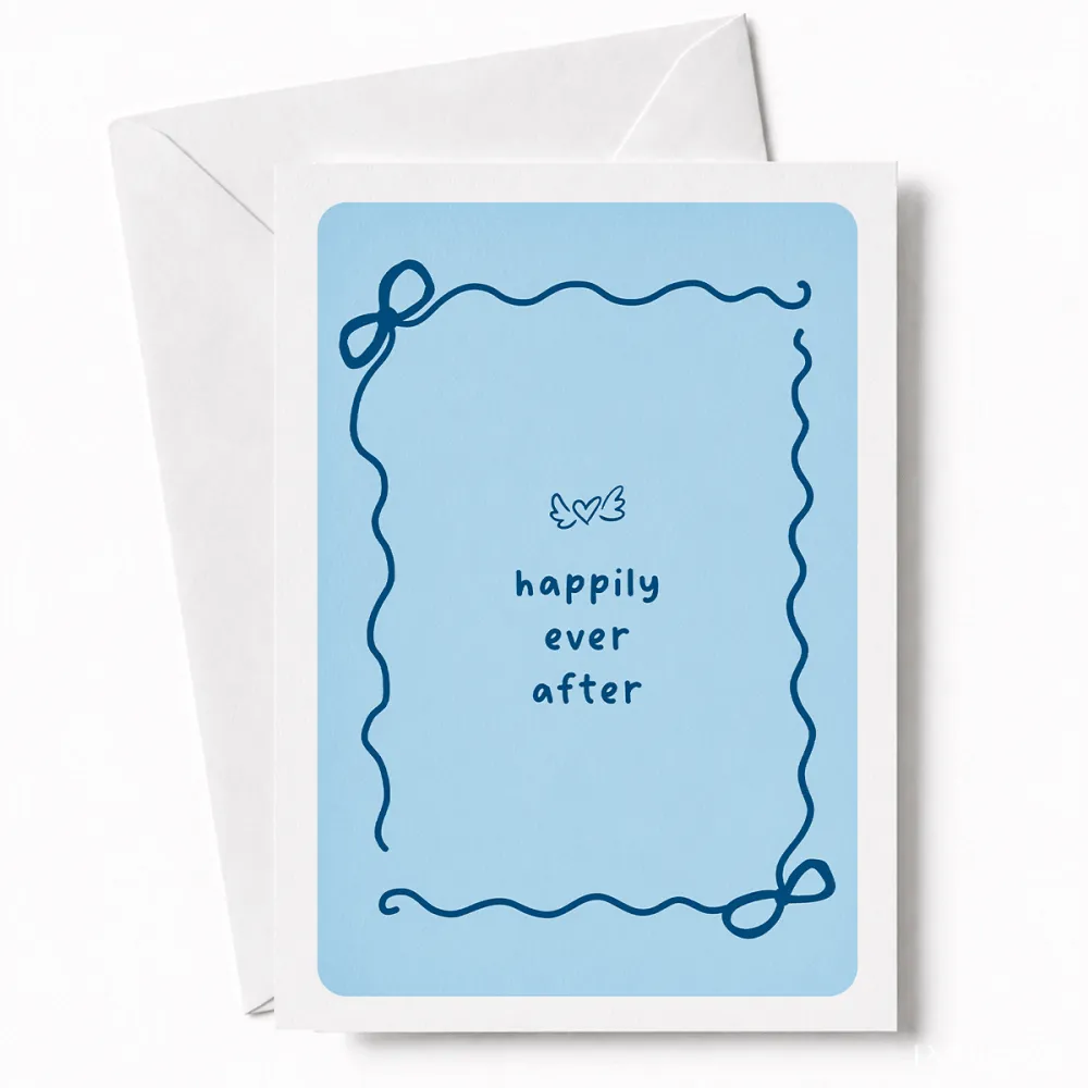Happily Ever After | Bow Border Wedding Card - wedding card, winged heart, wedding gift, kraft envelope, colour options