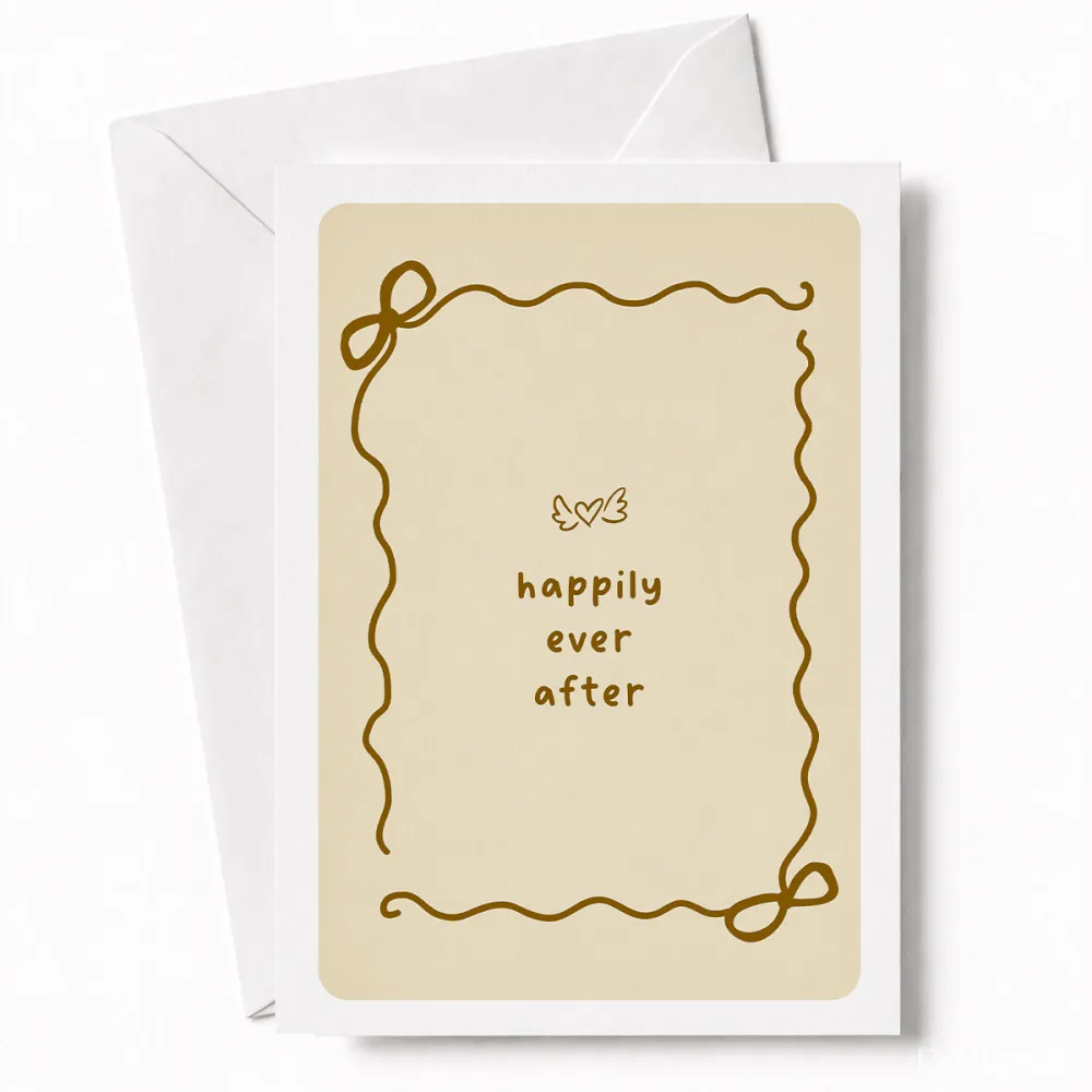Happily Ever After | Bow Border Wedding Card - wedding card, winged heart, wedding gift, kraft envelope, colour options