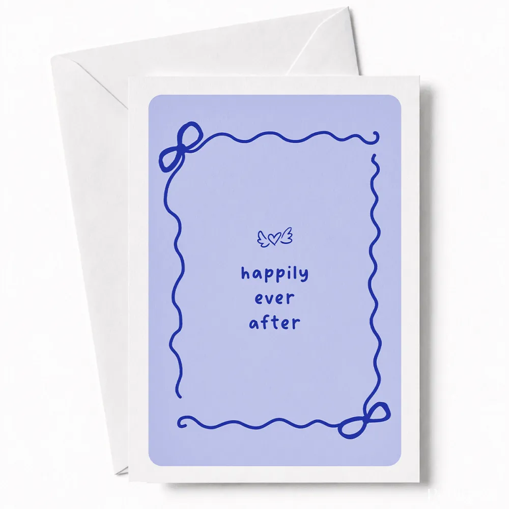 Happily Ever After | Bow Border Wedding Card - wedding card, winged heart, wedding gift, kraft envelope, colour options