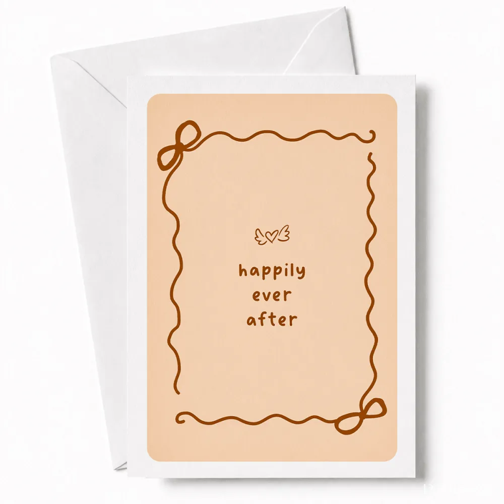Happily Ever After | Bow Border Wedding Card - wedding card, winged heart, wedding gift, kraft envelope, colour options