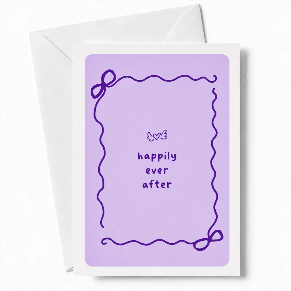 Happily Ever After | Bow Border Wedding Card - wedding card, winged heart, wedding gift, kraft envelope, colour options