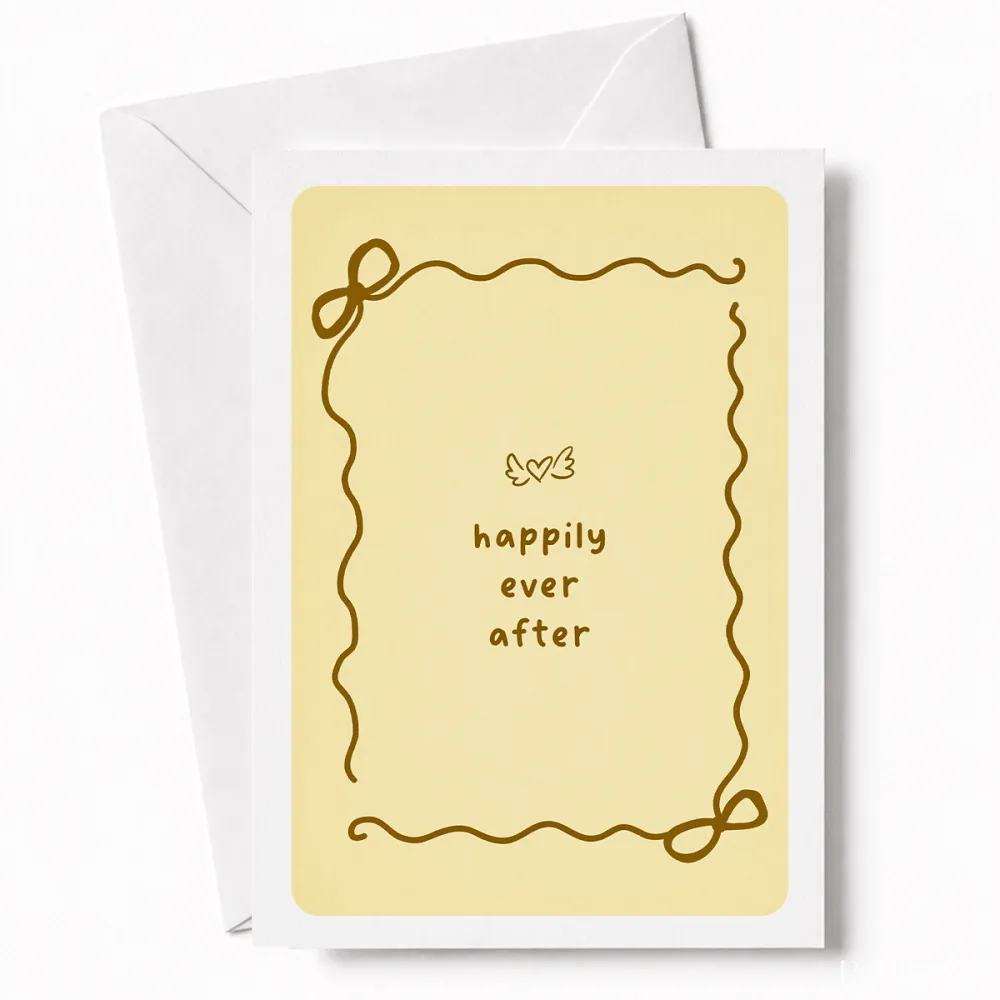 Happily Ever After | Bow Border Wedding Card - wedding card, winged heart, wedding gift, kraft envelope, colour options