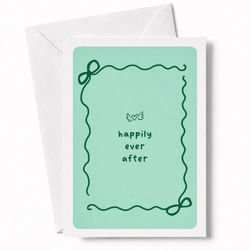 Happily Ever After | Bow Border Wedding Card - wedding card, winged heart, wedding gift, kraft envelope, colour options