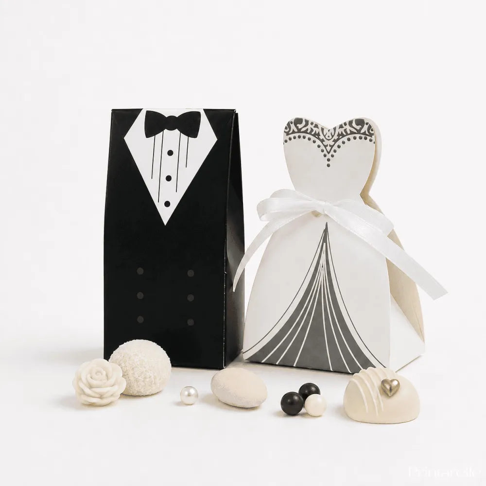 White wedding favour box with lace bodice and satin bow perfect for chocolate hearts lindt lindor mix or sugar almonds