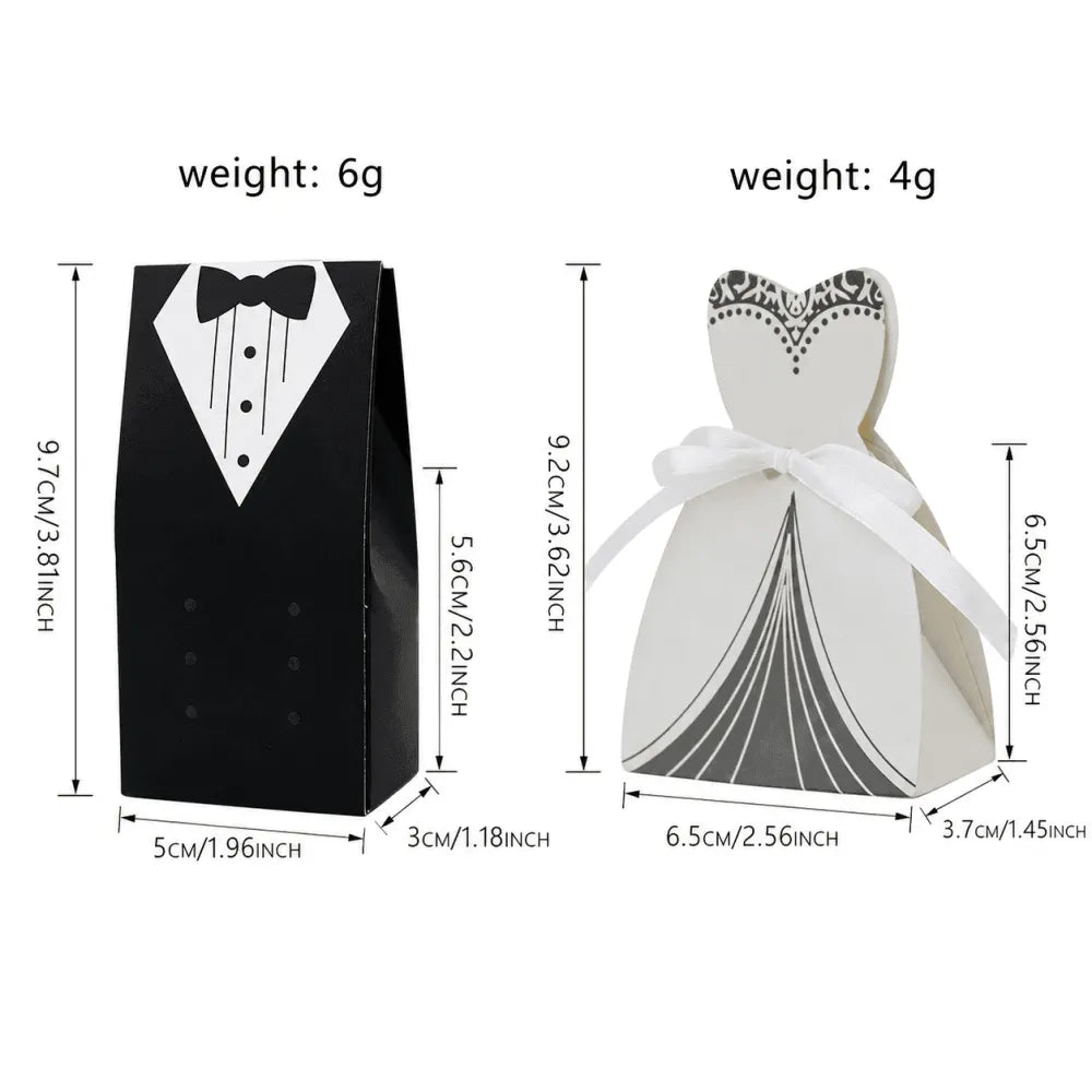Black and white tuxedo paper gift box with bow tie design from happily ever after personalised bride and groom favour boxes perfect for chocolate hearts or sugar almonds