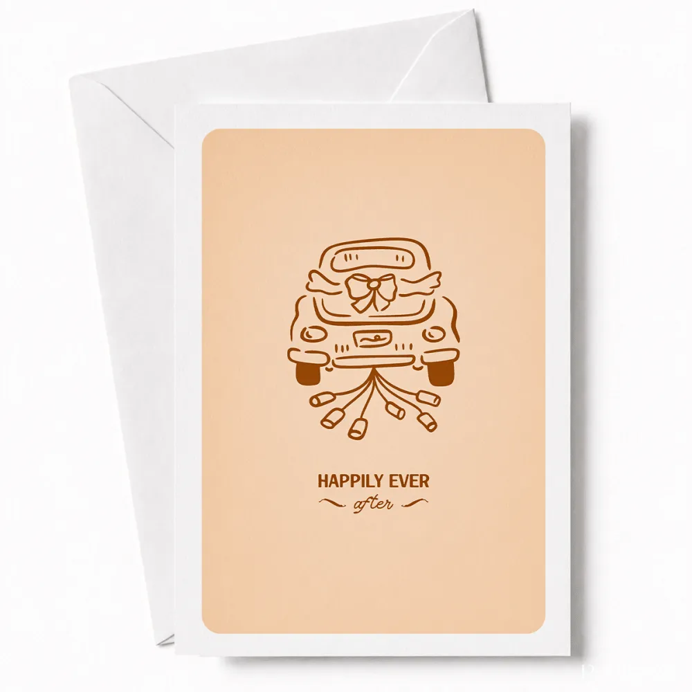 Happily Ever After | Wedding Car Greeting Card - wedding car, wedding card, illustrated vintage, car decorated, tin cans