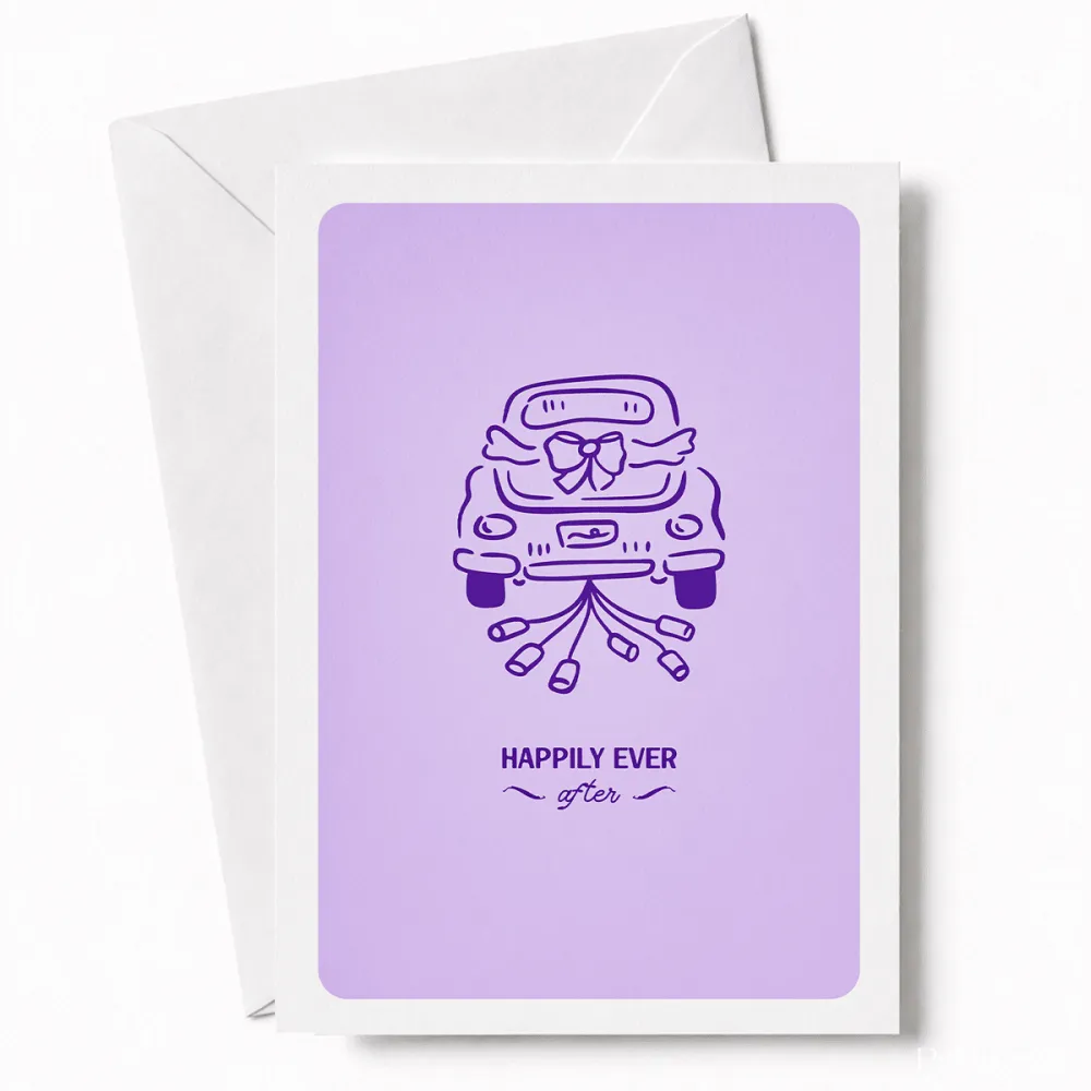 Happily Ever After | Wedding Car Greeting Card - wedding car, wedding card, illustrated vintage, car decorated, tin cans