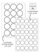 Printable happy anniversary edible cupcake toppers with black outline on white icing sheet in 15 standard and 30 mini sizes