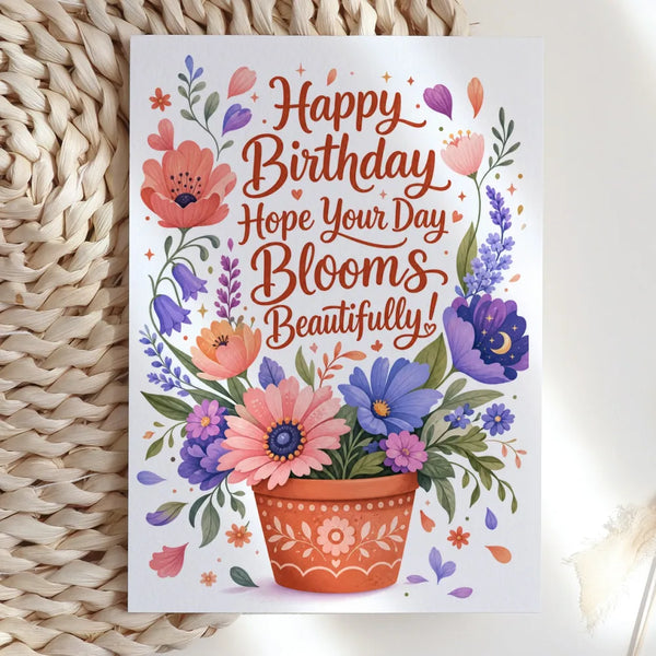 Happy Birthday Blooms Beautifully Wildflower Purple Card - birthday card, blooms beautifully, blooms beautifully
