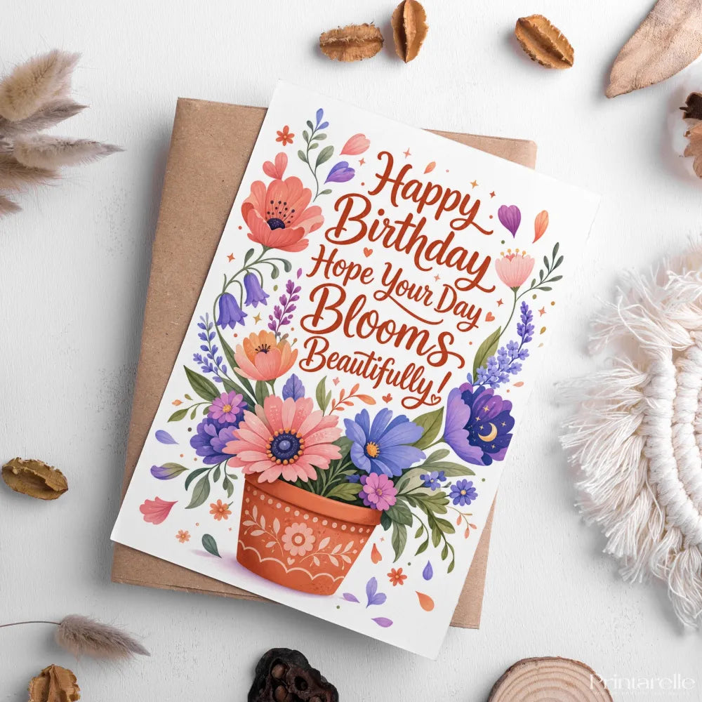 Happy Birthday Blooms Beautifully Wildflower Purple Card - birthday card, blooms beautifully, blooms beautifully