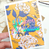 Happy Birthday – Bold Foil Floral Card in Yellow & Blue - Greeting Card