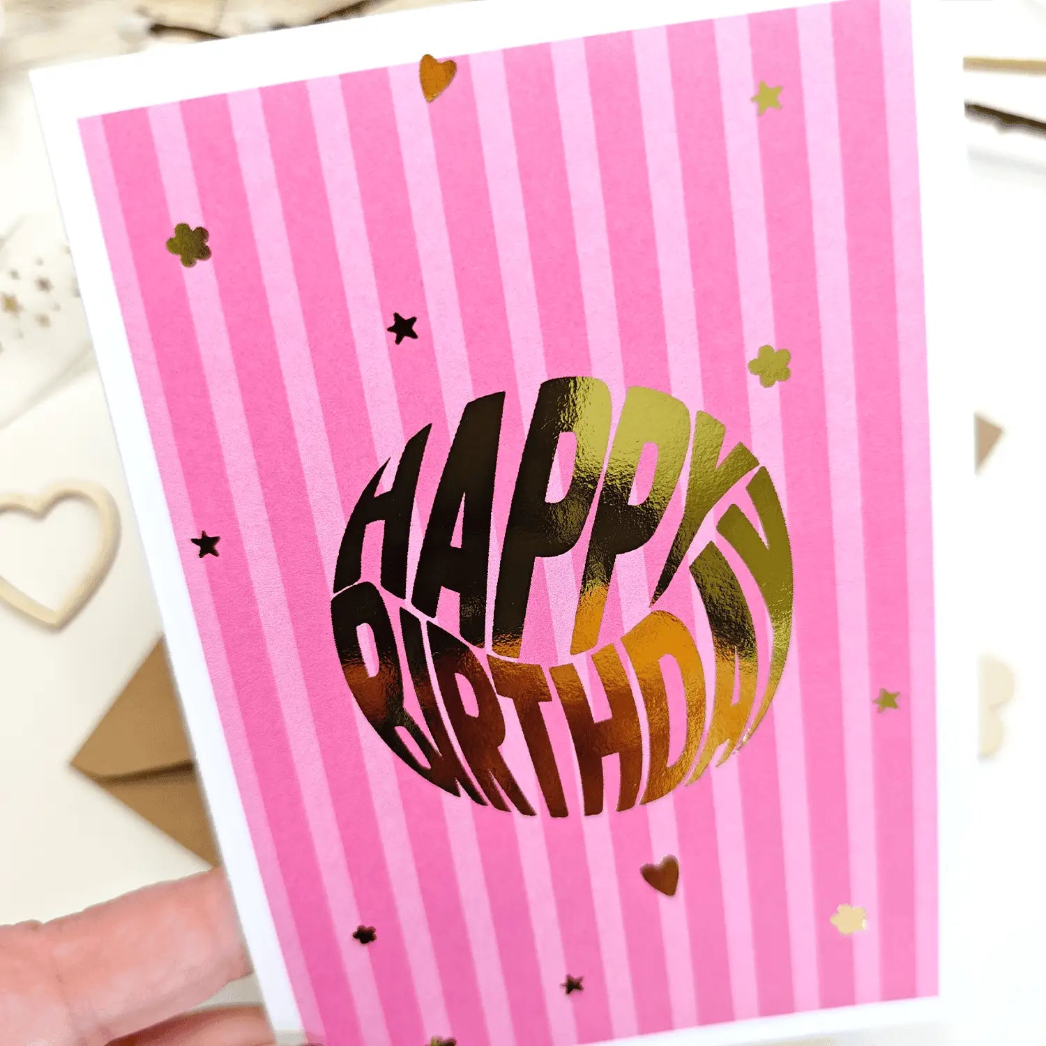 Happy Birthday Card | Pink Striped Foil Greeting Card - Greeting Card