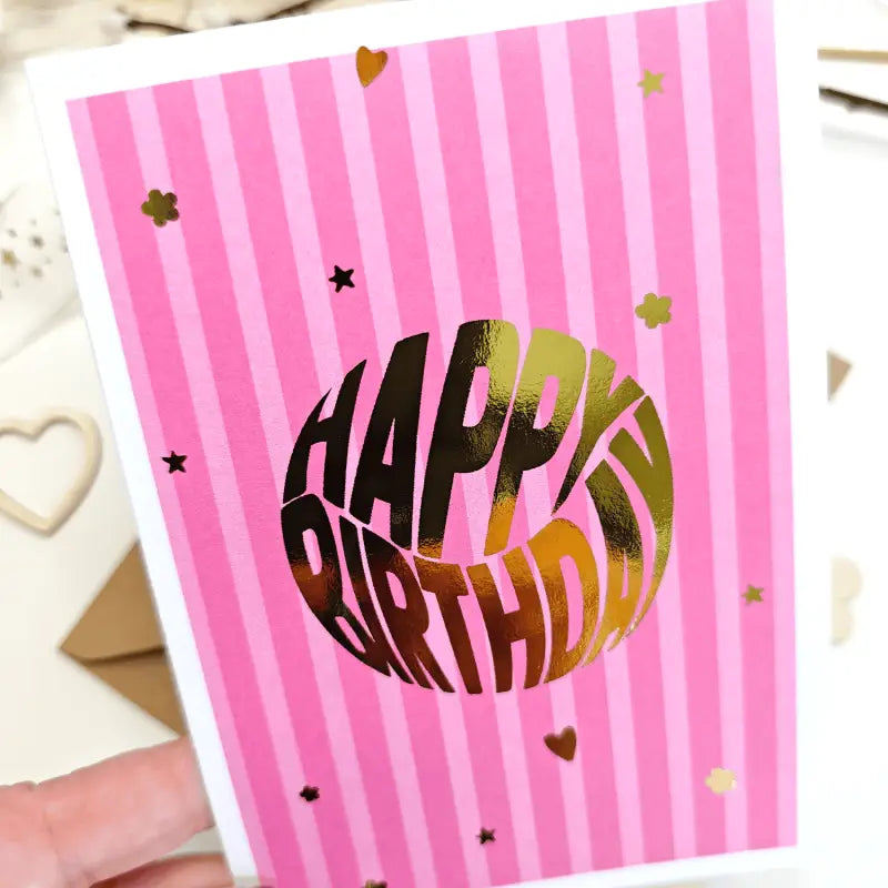 Happy Birthday Card | Pink Striped Foil Greeting Card - Greeting Card