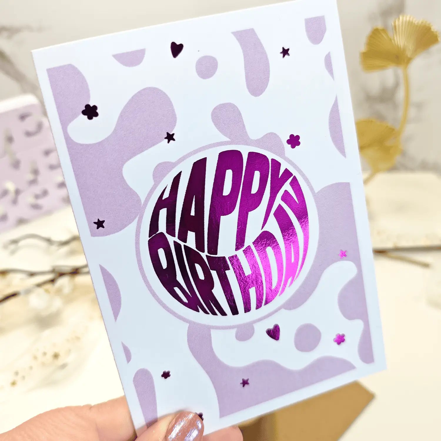 Happy Birthday Card | Retro Purple Greeting Card - Greeting Card