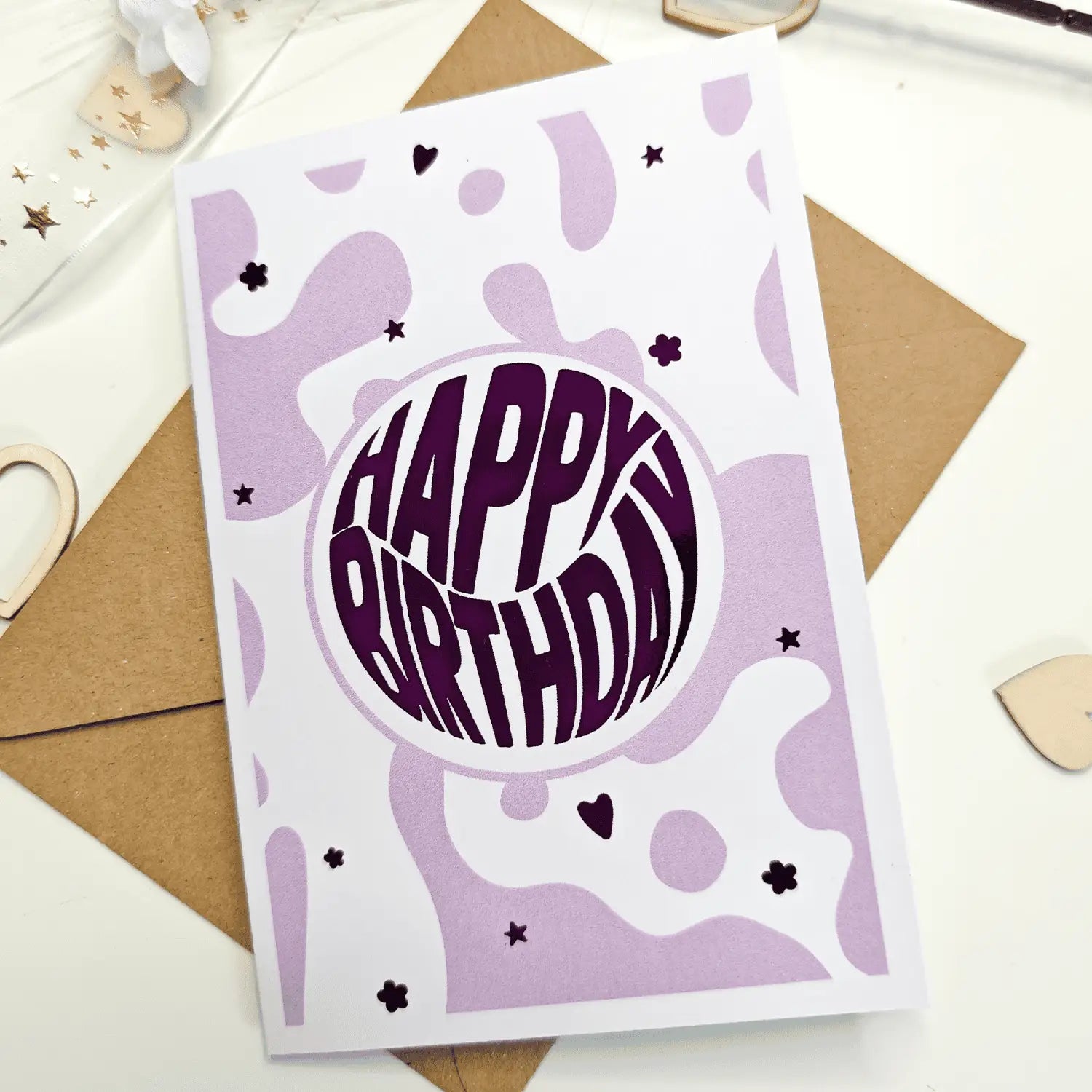 Happy Birthday Card | Retro Purple Greeting Card - Greeting Card
