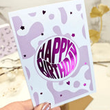 Happy Birthday Card | Retro Purple Greeting Card - Greeting Card
