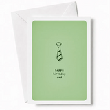 Simple, sweet, and straight to the point. A single illustrated striped tie sits centre stage on a soft blue background,
