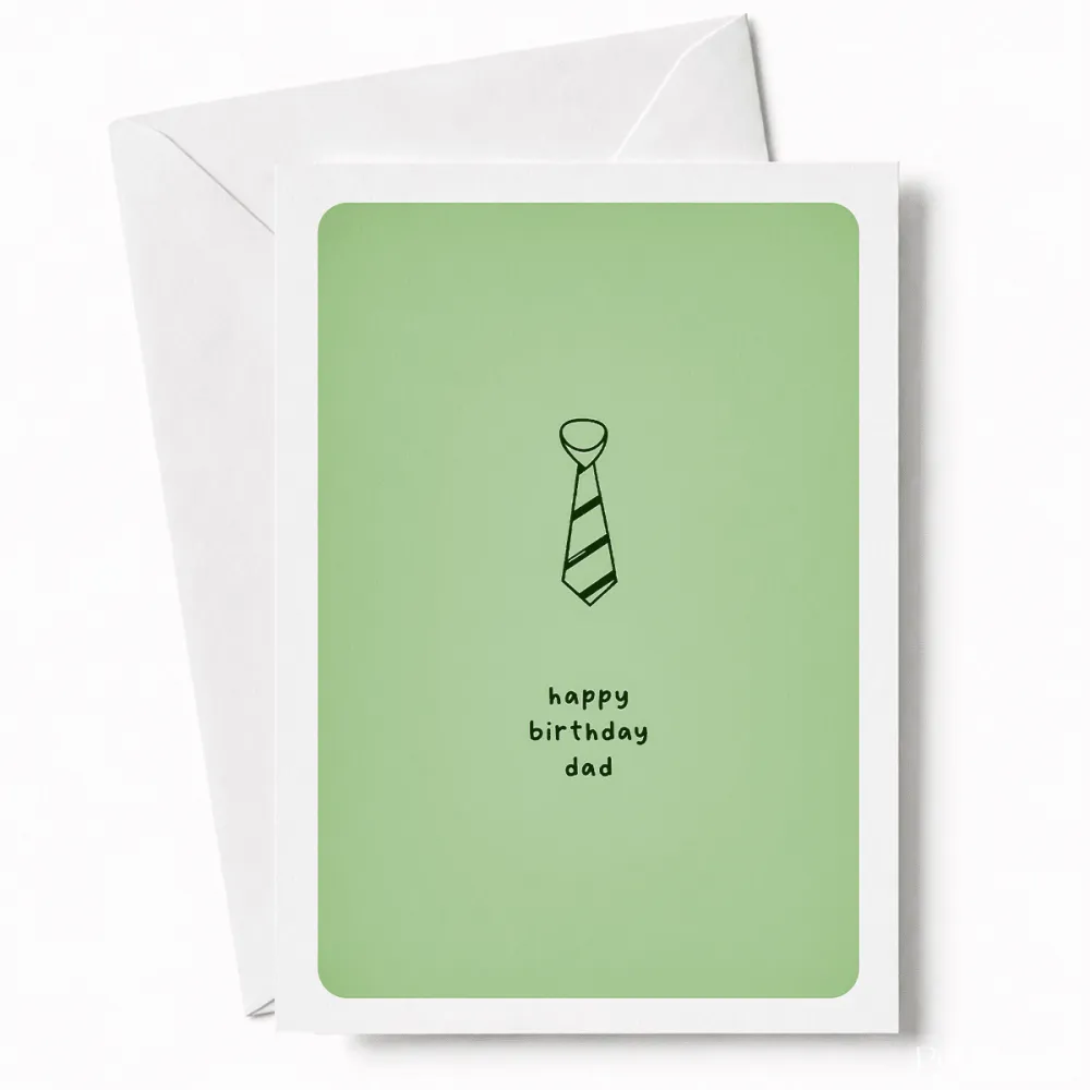 Simple, sweet, and straight to the point. A single illustrated striped tie sits centre stage on a soft blue background,