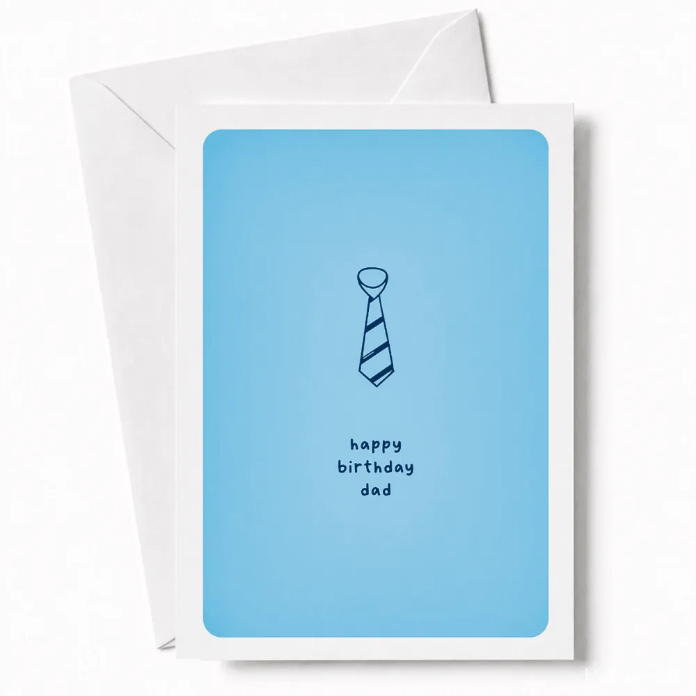 Simple, sweet, and straight to the point. A single illustrated striped tie sits centre stage on a soft blue background,