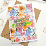 Happy Birthday – Gold Foil Colorful Floral Greeting Card - Greeting Card