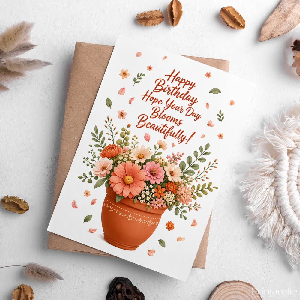 Happy Birthday Hope Your Day Blooms Beautifully Card - day blooms beautifully, day blooms, blooms beautifully, floral