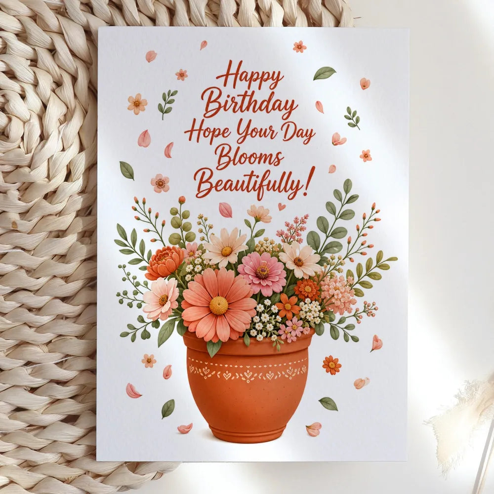 Happy Birthday Wishing You Beautiful Day Floral Card - birthday cards, happy birthday, beautiful day, blank inside,