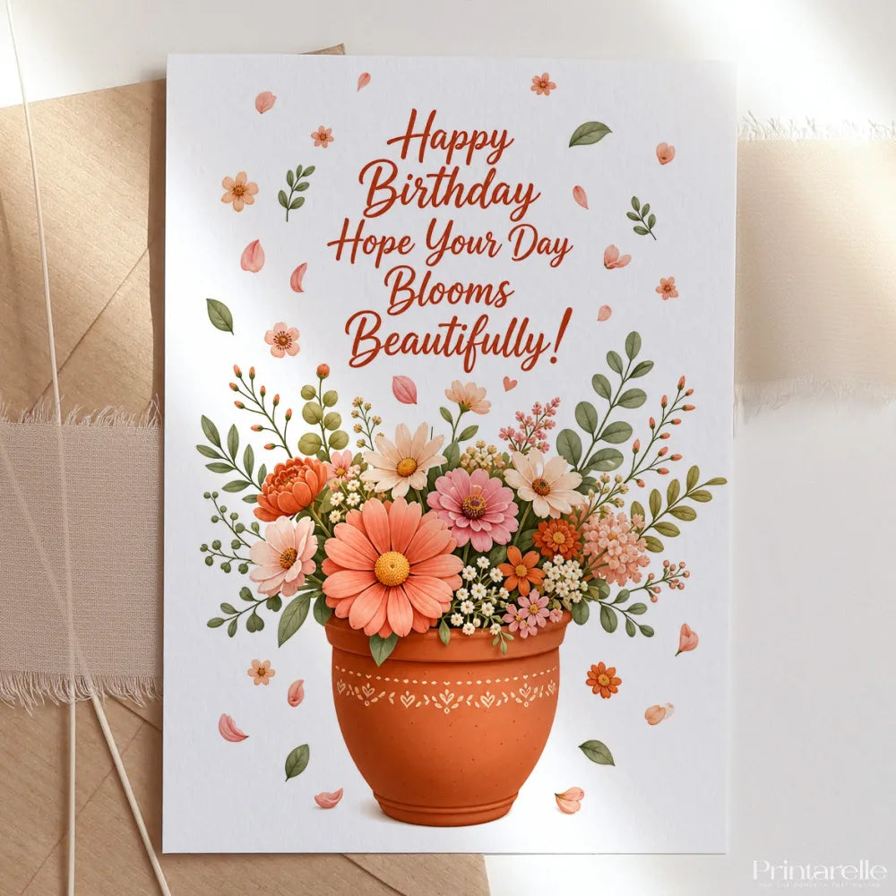 Happy Birthday Wishing You Beautiful Day Floral Card - birthday cards, happy birthday, beautiful day, blank inside,