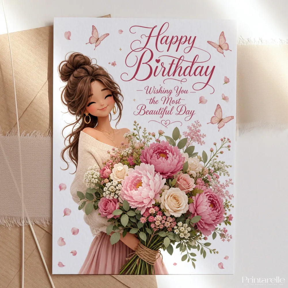 Happy Birthday Wishing You Beautiful Day Girl Card - beautiful day, happy birthday, happy birthday wishing, birthday