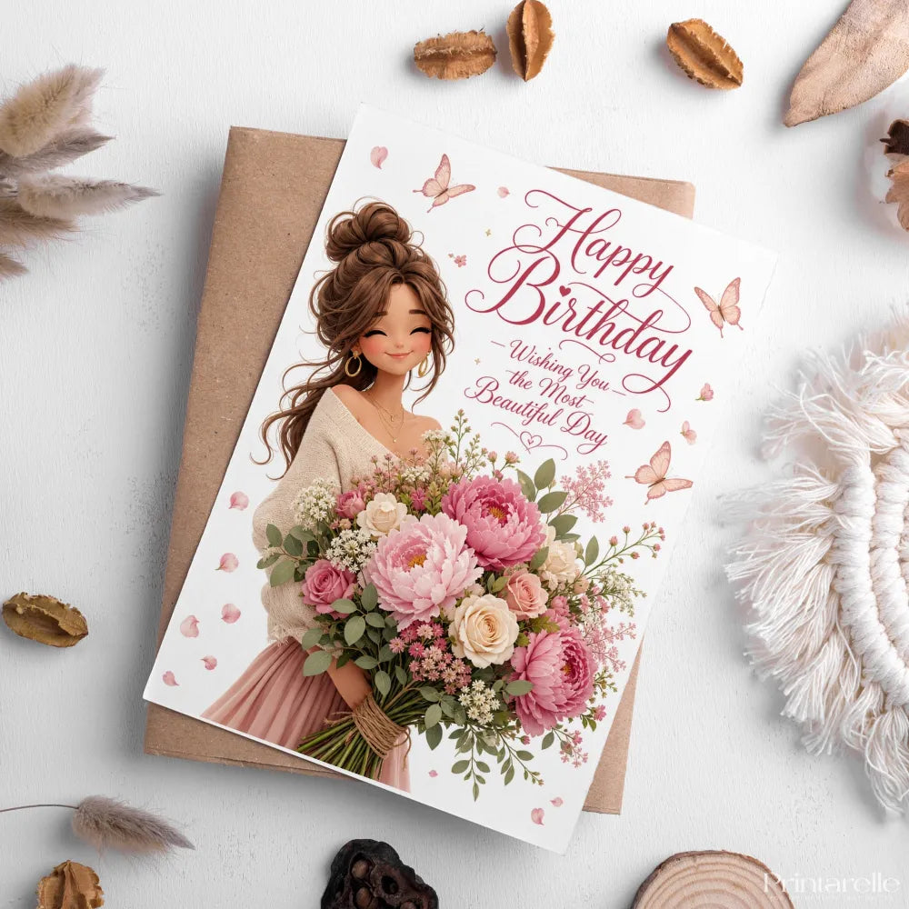Happy Birthday Wishing You Beautiful Day Girl Card - beautiful day, happy birthday, happy birthday wishing, birthday
