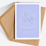 A card full of warmth and wonder. This beautiful line art illustration shows a dad wrapped in a gentle group hug