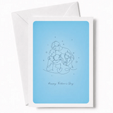 A card full of warmth and wonder. This beautiful line art illustration shows a dad wrapped in a gentle group hug
