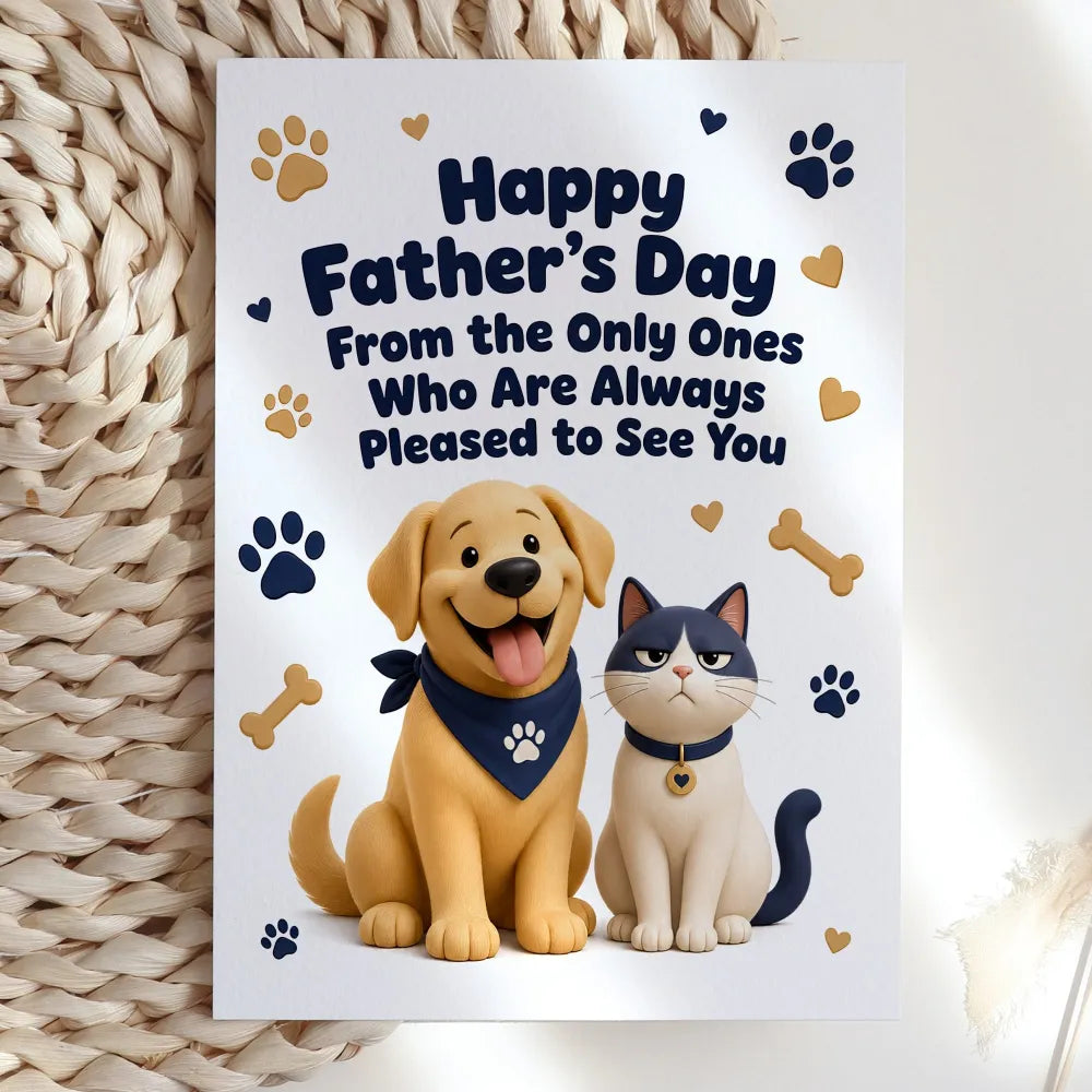 For the dad who is always pleased to see at least two members of the household. This illustrated card reads Happy