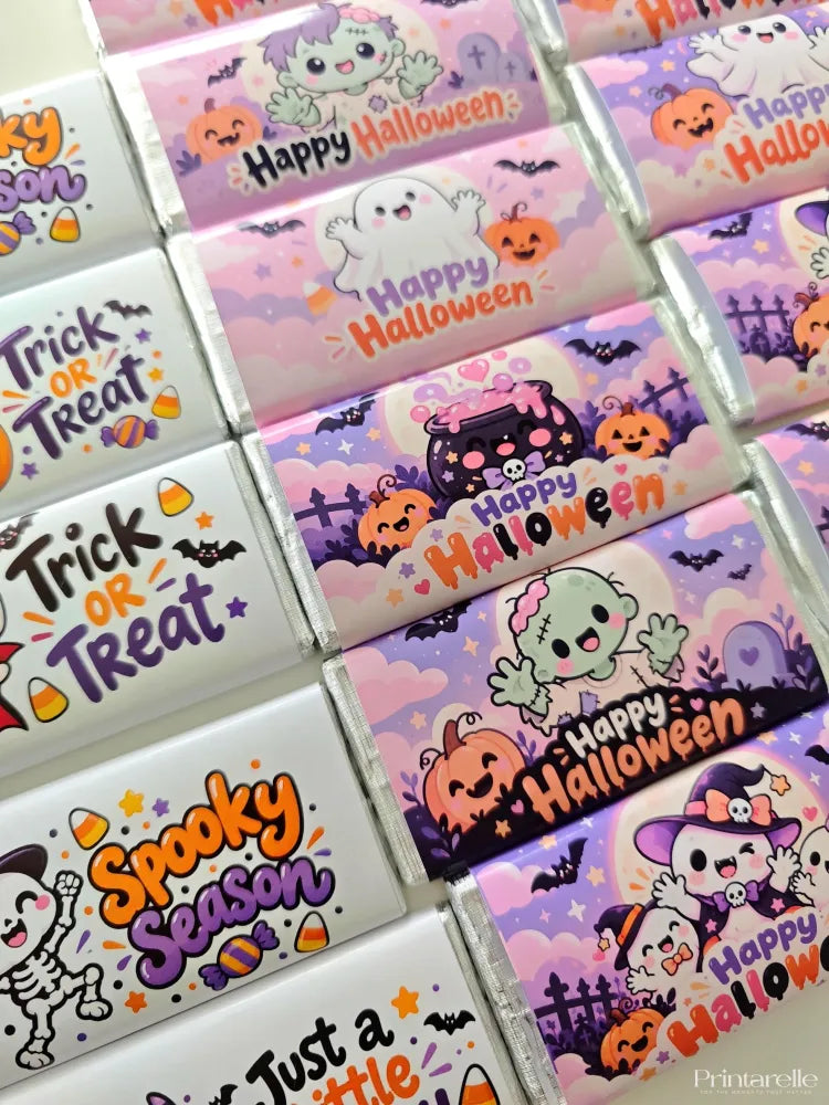 Happy halloween personalised 40g chocolate bar favour with colorful cartoon foil wrappers for festive treats