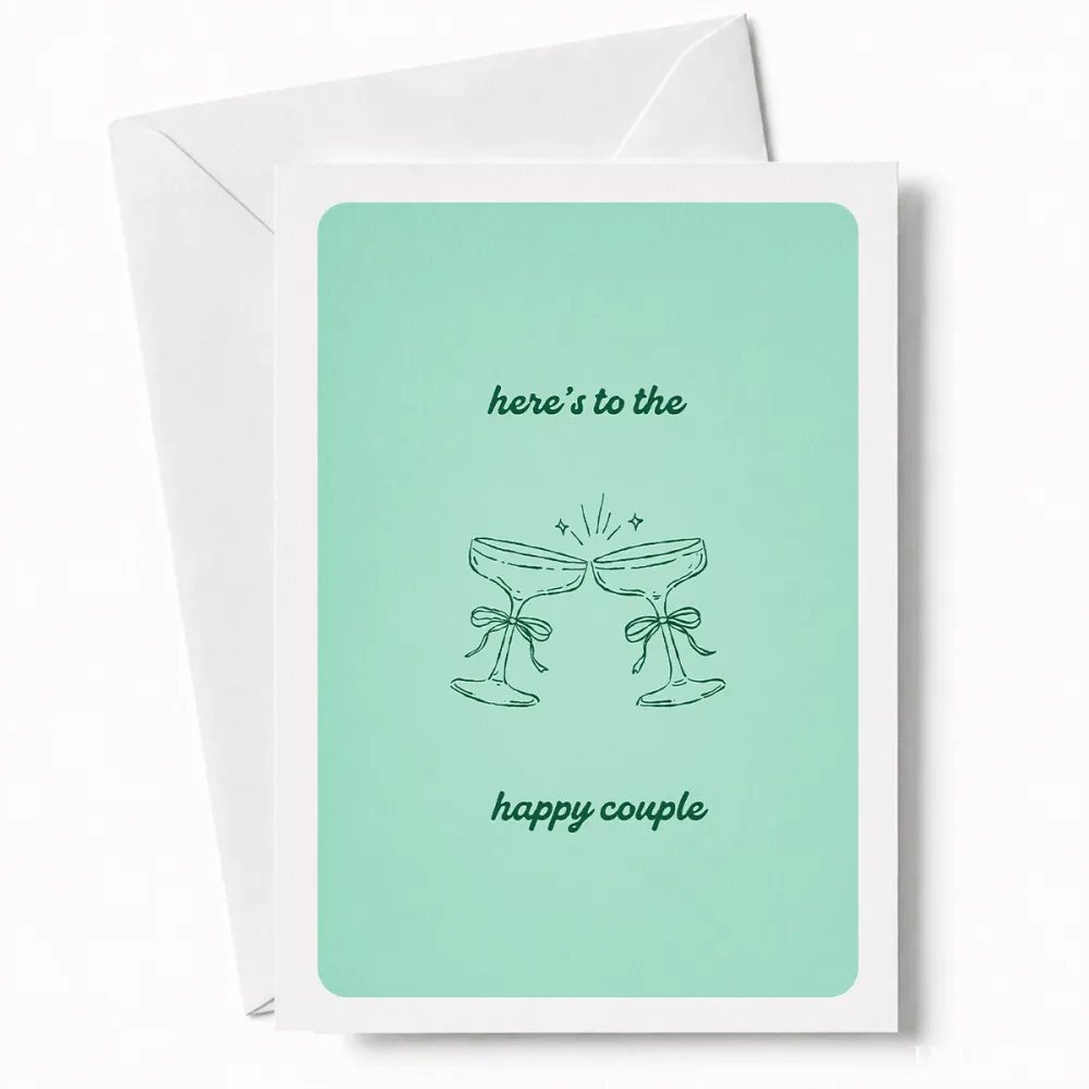 Here’s to the Happy Couple | Wedding Card - wedding card, happy couple, coupe glasses, wedding day, kraft envelope