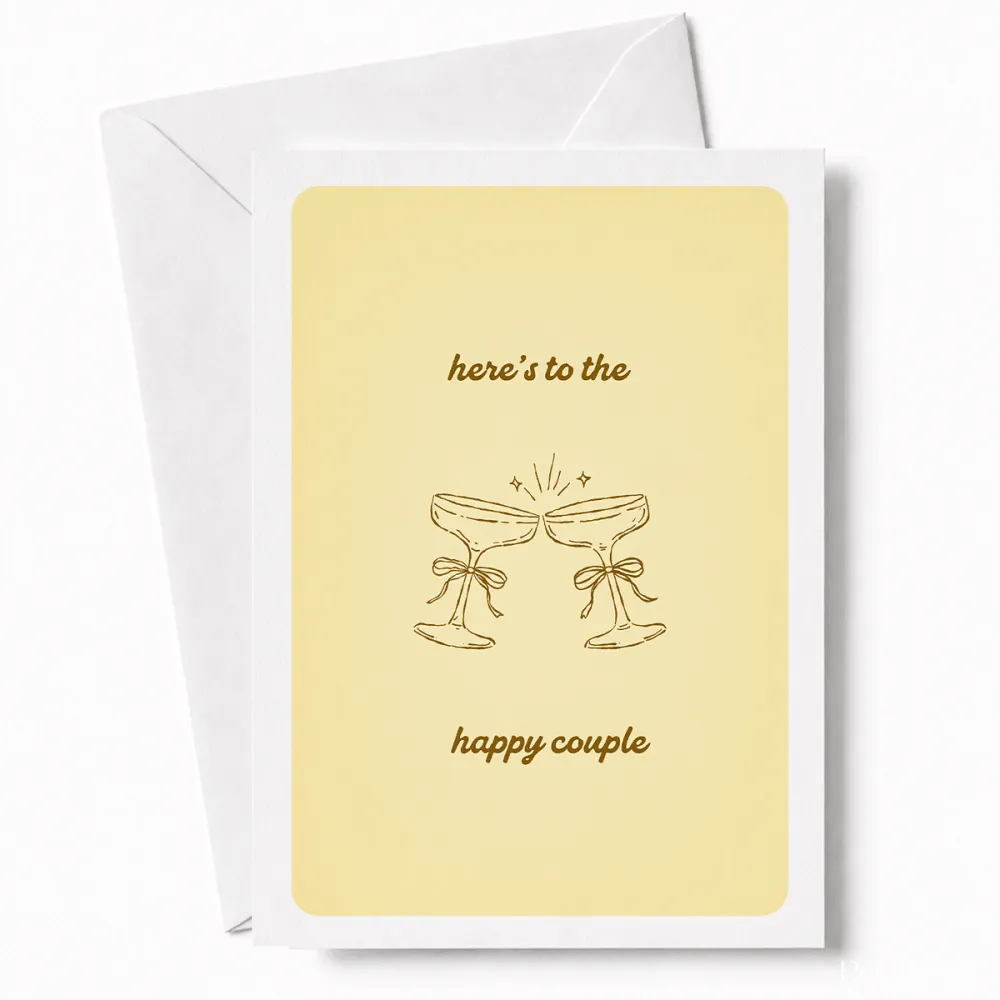 Here’s to the Happy Couple | Wedding Card - wedding card, happy couple, coupe glasses, wedding day, kraft envelope