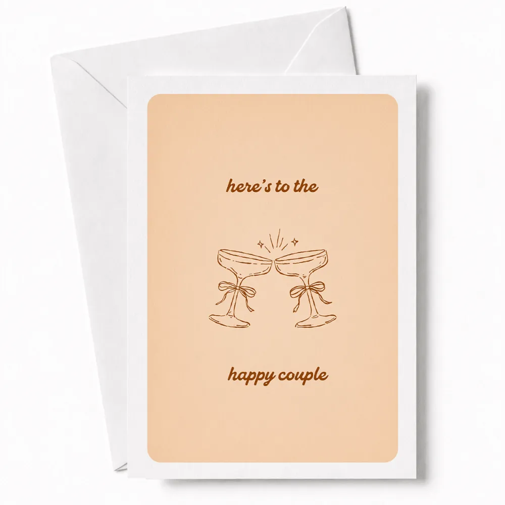 Here’s to the Happy Couple | Wedding Card - wedding card, happy couple, coupe glasses, wedding day, kraft envelope