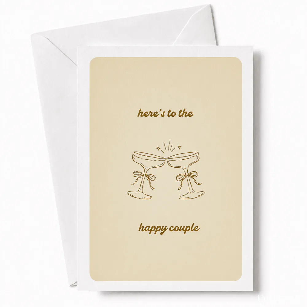 Here’s to the Happy Couple | Wedding Card - wedding card, happy couple, coupe glasses, wedding day, kraft envelope