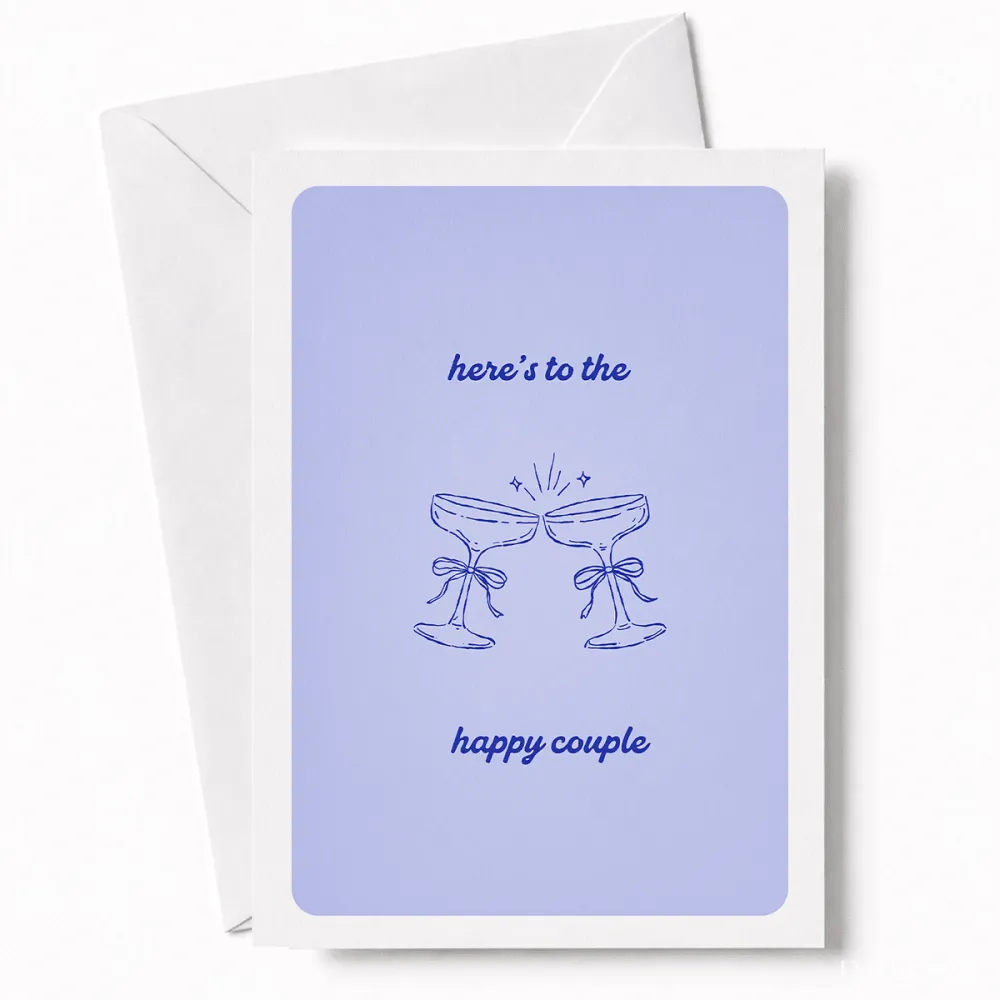Here’s to the Happy Couple | Wedding Card - wedding card, happy couple, coupe glasses, wedding day, kraft envelope