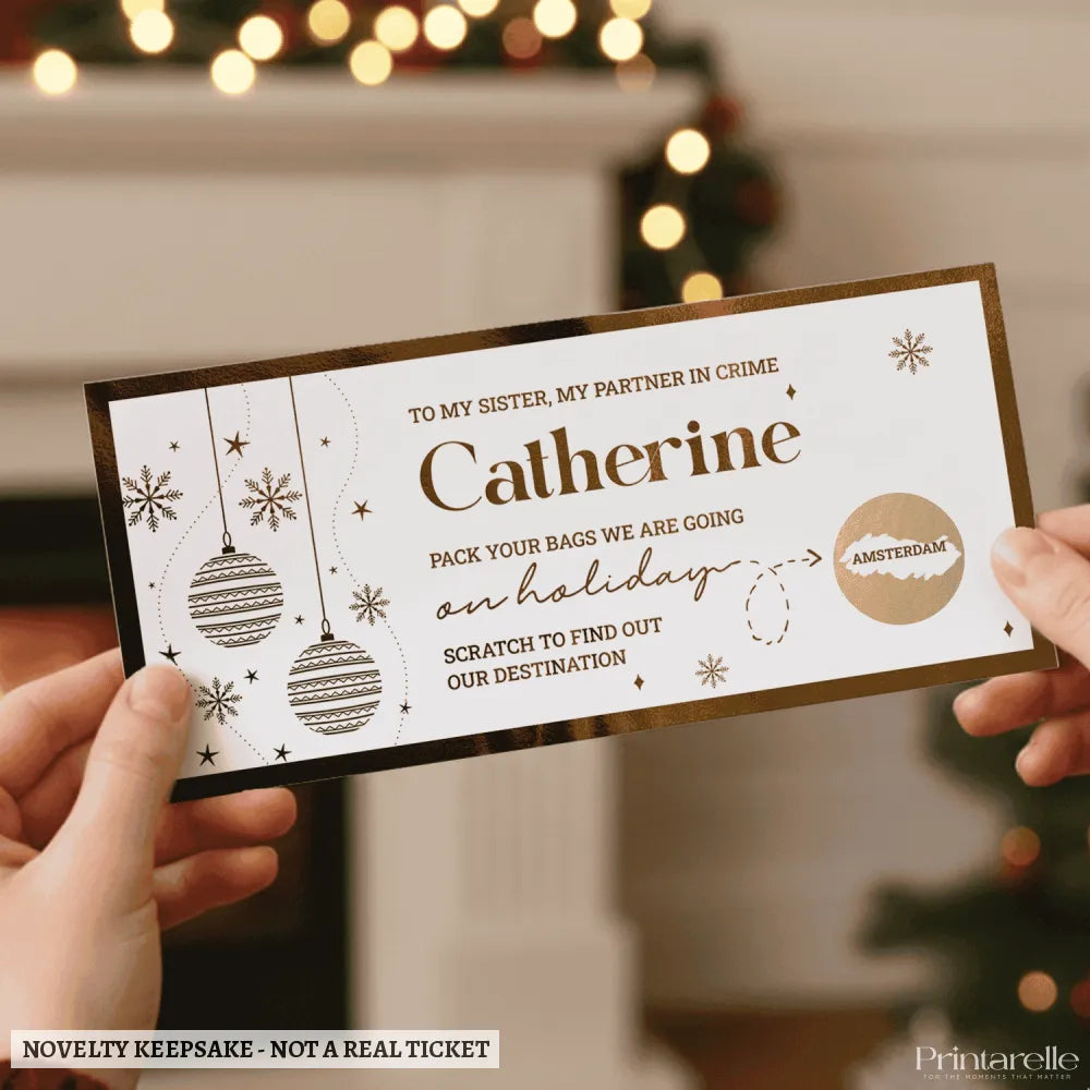 Holiday Surprise Foil Ticket | Personalised Scratch Reveal - personalised holiday foil, foil scratch-off, kraft