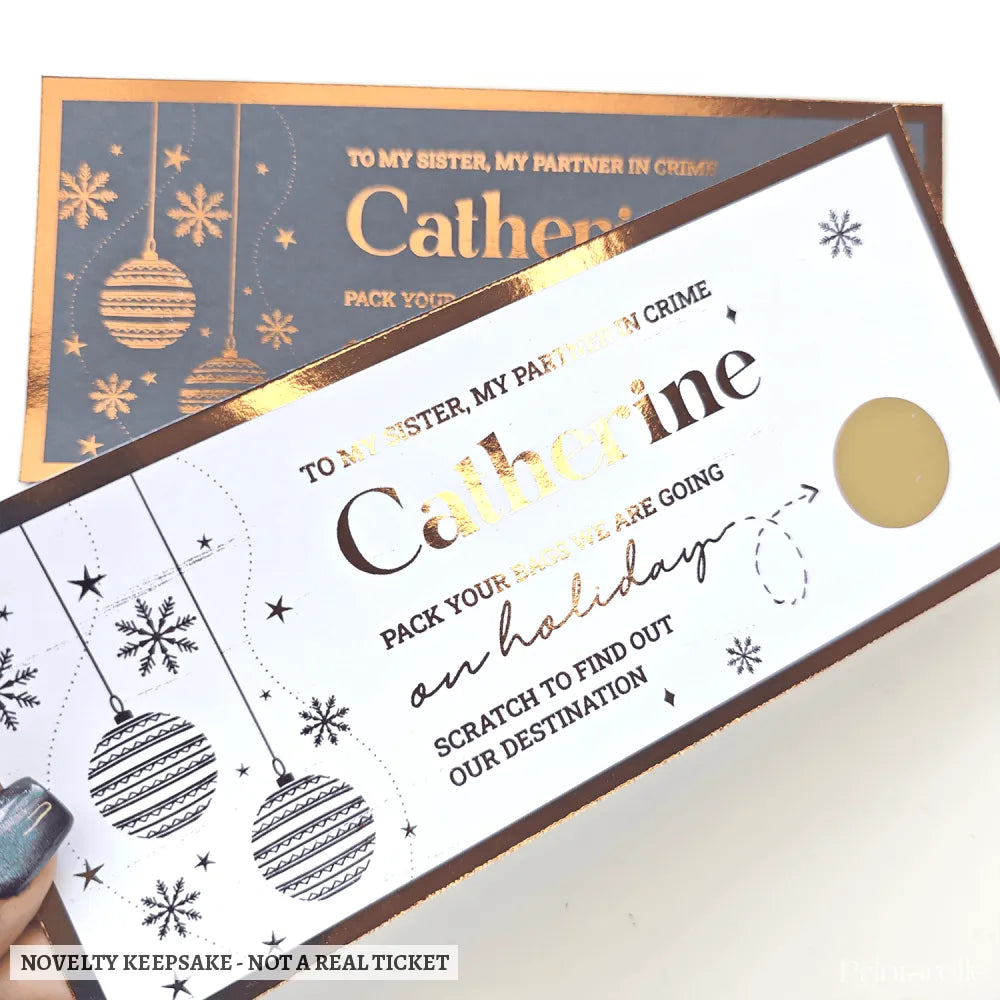 Holiday Surprise Foil Ticket | Personalised Scratch Reveal - personalised holiday foil, foil scratch-off, kraft