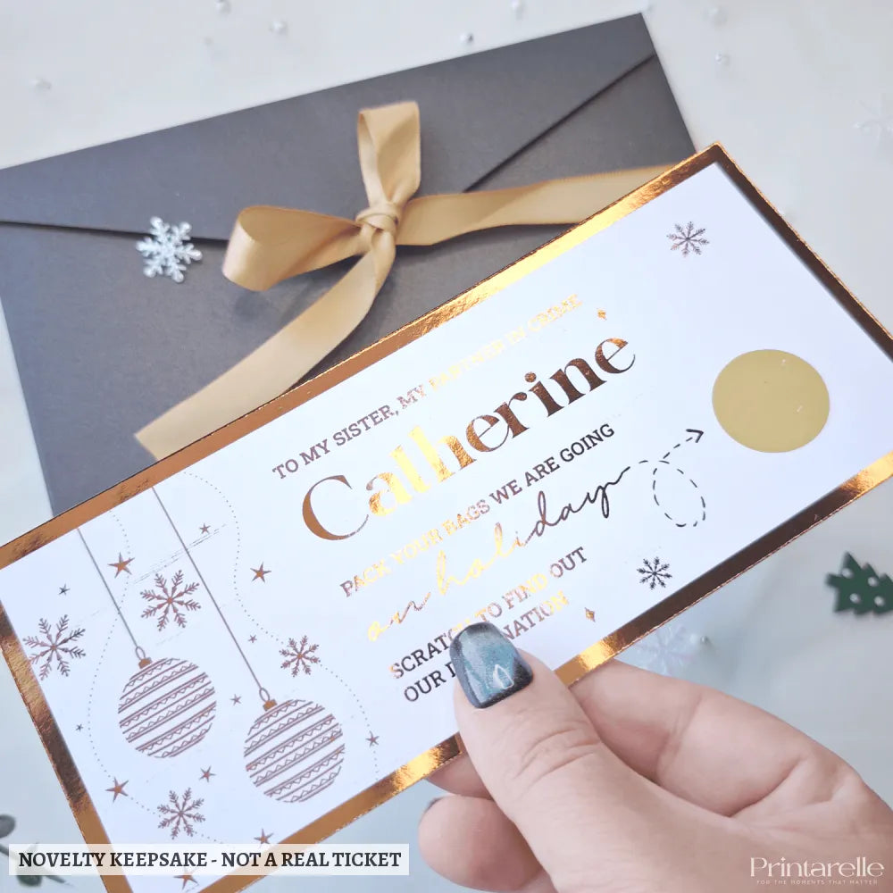 Holiday Surprise Foil Ticket | Personalised Scratch Reveal - personalised holiday foil, foil scratch-off, kraft