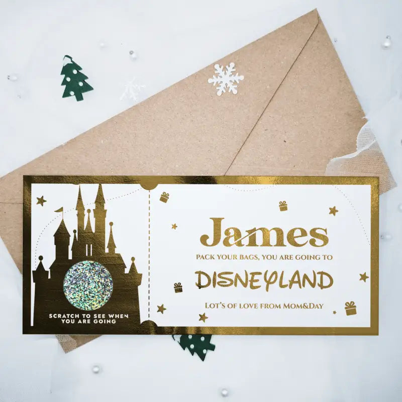 Christmas Surprise Foil Ticket - Disneyland Trip Reveal - Foil Ticket