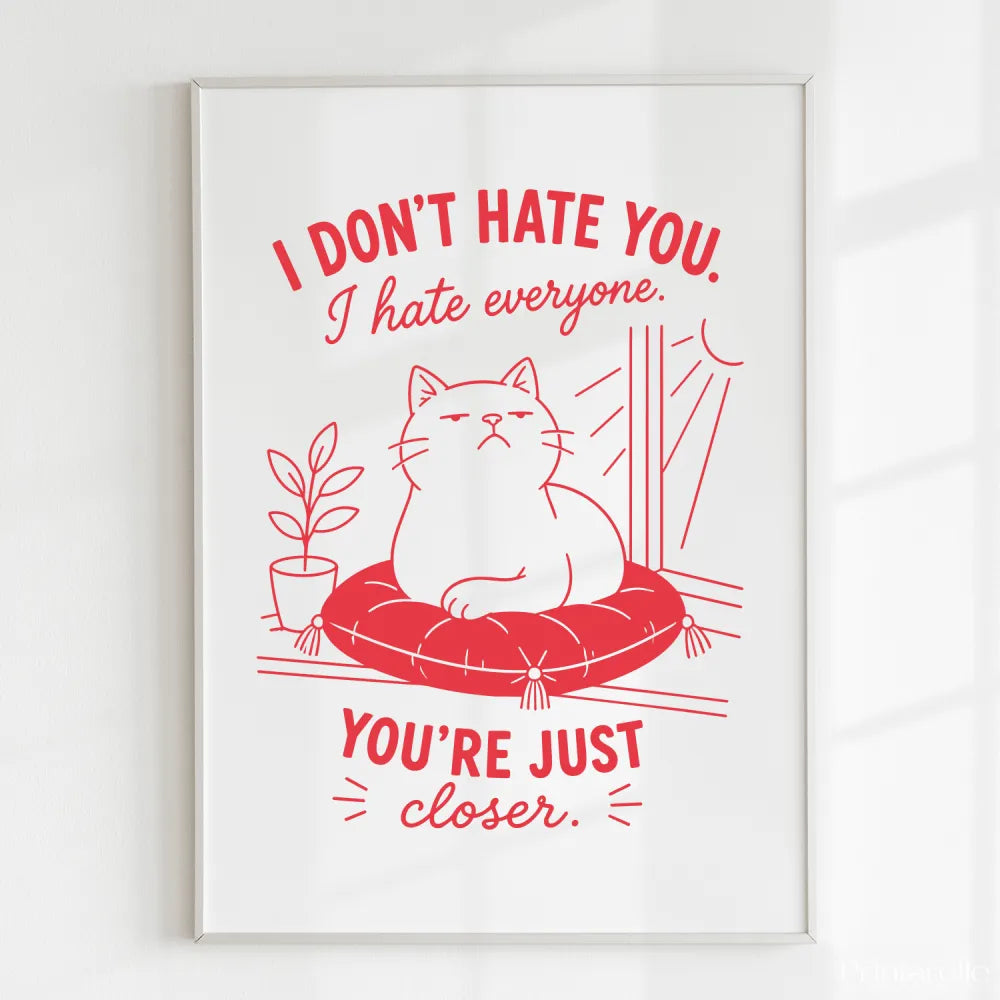 Handmade - Print - I Don’t Hate You I Hate Everyone Funny Cat Print | Ireland